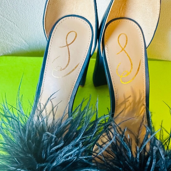 San Edelman yarofeather sandals heels women blue ankle strap New sz#6M - Picture 5 of 16